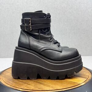 Demonia Shaker 52 Black Gothic Punk 4.5" Wedge Platform Ankle Boots Size 7
